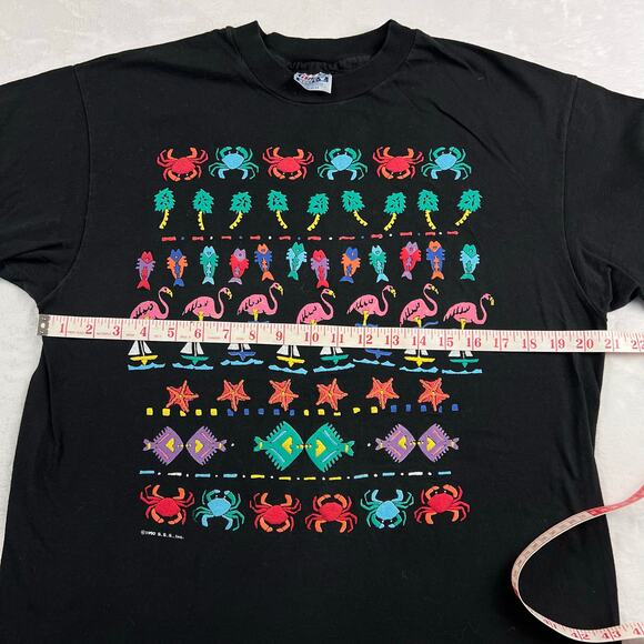 Hanes Beefy-T Vintage T-shirt Size Large Puffy Print Ocean Critters Crab Fish - Picture 4 of 7